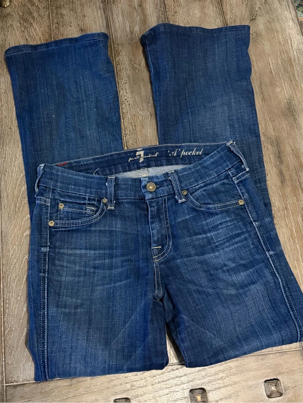 7 For All Mankind Women's Dark Blue “A” Pocket Bootcut Jeans - Picture 2 of 14